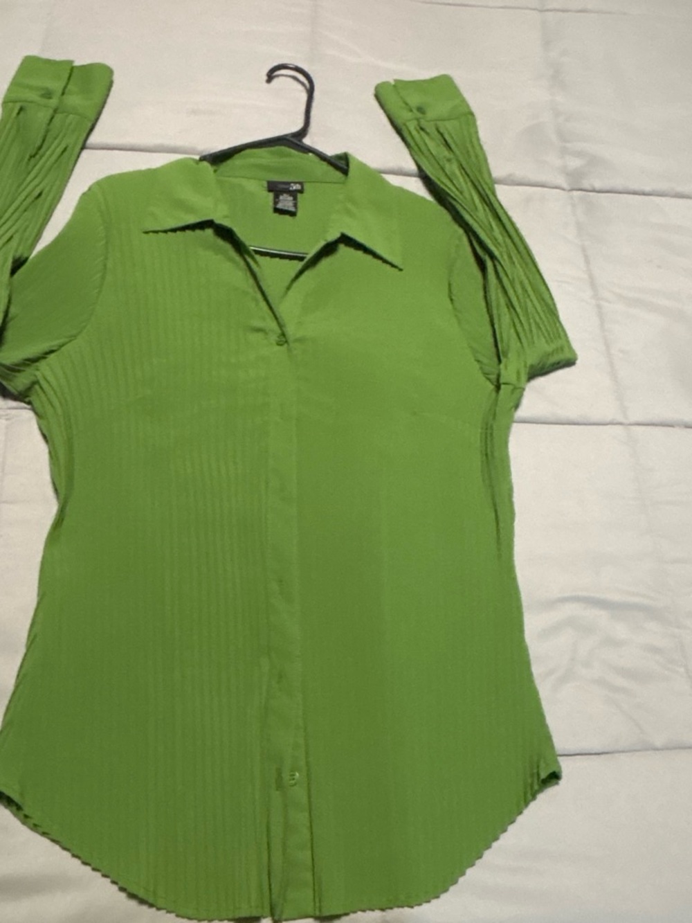 East 5th Lime Green Pleated Button-Down Blouse